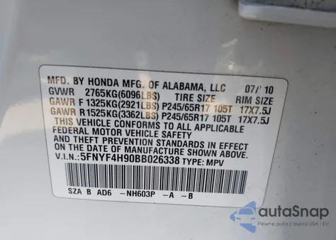2011 Honda Pilot Touring z USA, uszkodzony, nr VIN 5FNYF4H90BB026338